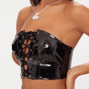 J USA Black Lace Up Bandeau Crop Top
